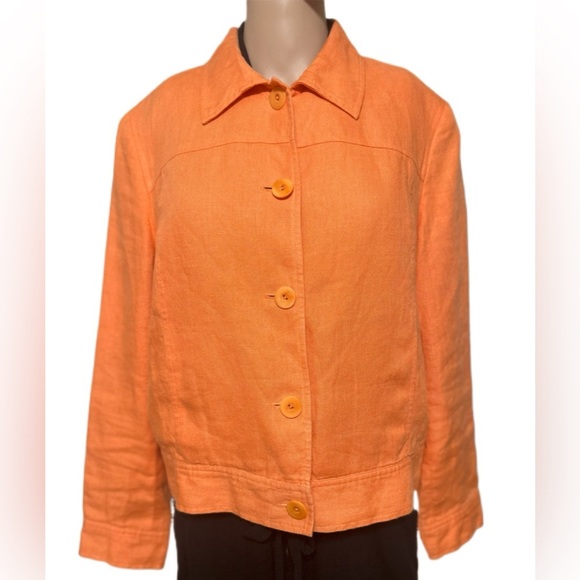 Talbots Linen Womens Jacket 14 Salmon/Orange Button-Up Lined Classic - Picture 2 of 7